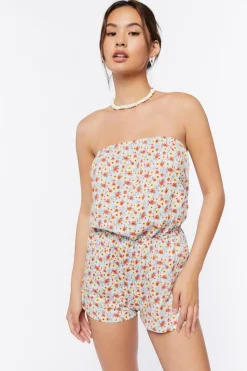 Ditsy Floral Print Strapless Romper