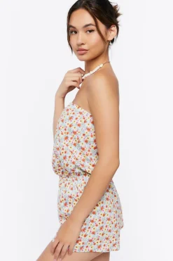 Ditsy Floral Print Strapless Romper