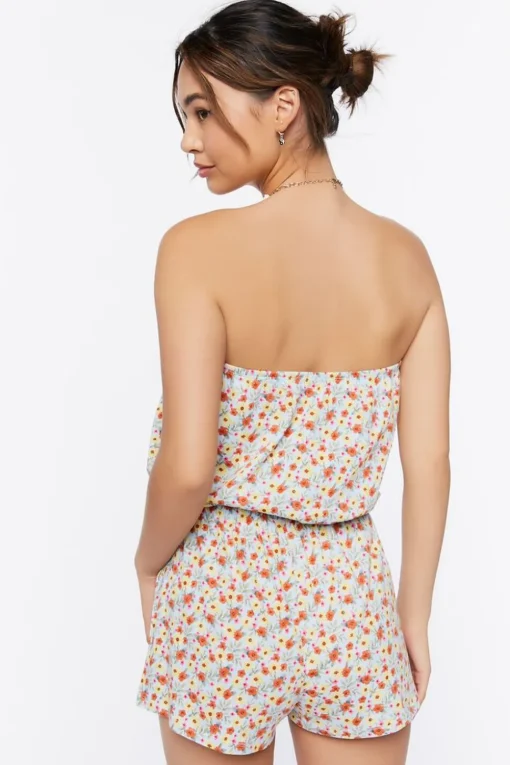 Ditsy Floral Print Strapless Romper