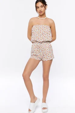 Ditsy Floral Print Strapless Romper