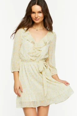 Ditsy Floral Ruffle-Trim Mini Dress
