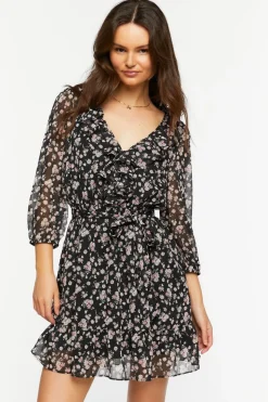 Ditsy Floral Ruffle-Trim Mini Dress