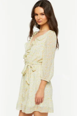 Ditsy Floral Ruffle-Trim Mini Dress