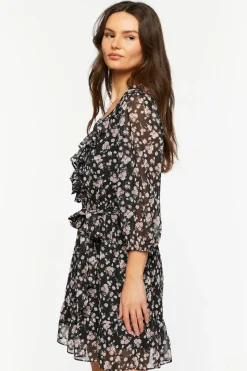 Ditsy Floral Ruffle-Trim Mini Dress