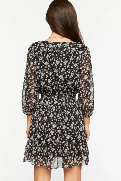 Ditsy Floral Ruffle-Trim Mini Dress