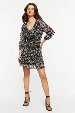 Ditsy Floral Ruffle-Trim Mini Dress