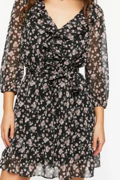 Ditsy Floral Ruffle-Trim Mini Dress