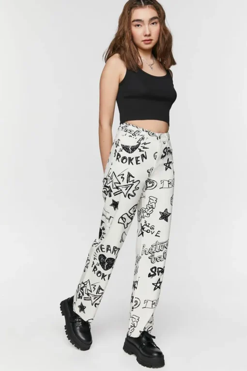Doodle Graphic 90S-Fit High-Rise Jeans