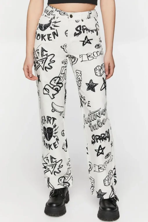 Doodle Graphic 90S-Fit High-Rise Jeans