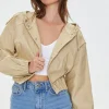 Drawstring Cropped Twill Jacket