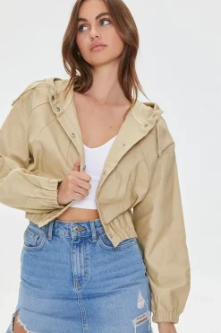 Drawstring Cropped Twill Jacket