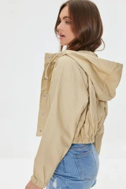 Drawstring Cropped Twill Jacket