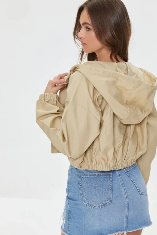 Drawstring Cropped Twill Jacket