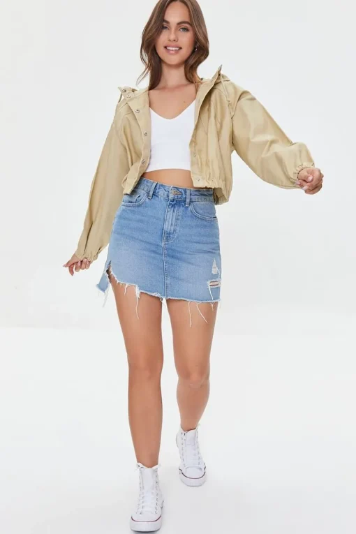 Drawstring Cropped Twill Jacket