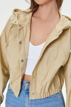 Drawstring Cropped Twill Jacket