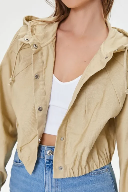 Drawstring Cropped Twill Jacket