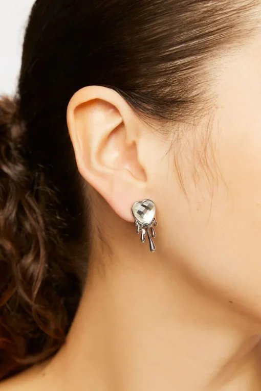 Drip Faux Gem Heart Earrings