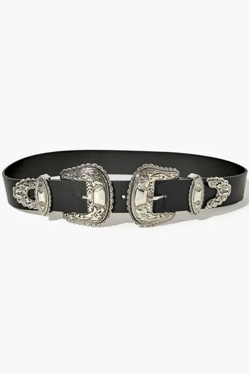 Dual Buckle Faux Leather Belt