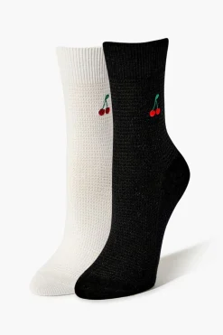 Embroidered Cherry Crew Sock Set - 2 Pack