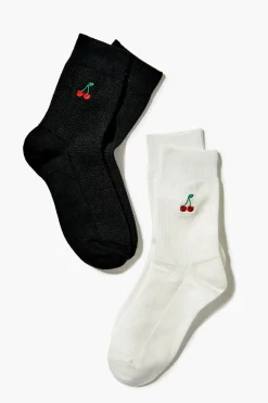 Embroidered Cherry Crew Sock Set - 2 Pack