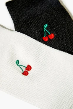 Embroidered Cherry Crew Sock Set - 2 Pack