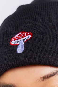 Embroidered Mushroom Beanie