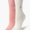 Embroidered Peach Crew Sock Set - 2 Pack