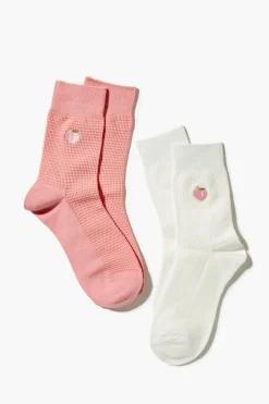 Embroidered Peach Crew Sock Set - 2 Pack