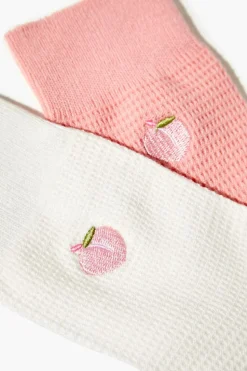 Embroidered Peach Crew Sock Set - 2 Pack
