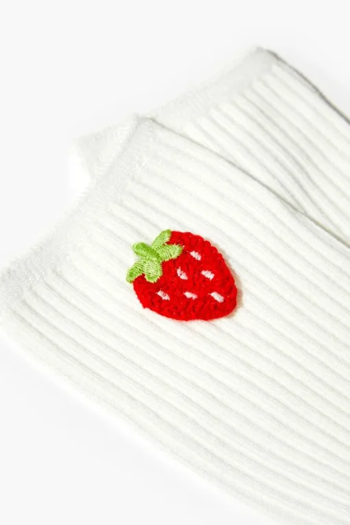 Embroidered Strawberry Crew Socks