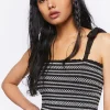 Embroidered Tie-Strap Crop Top