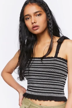 Embroidered Tie-Strap Crop Top