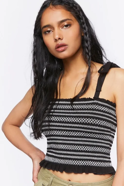 Embroidered Tie-Strap Crop Top