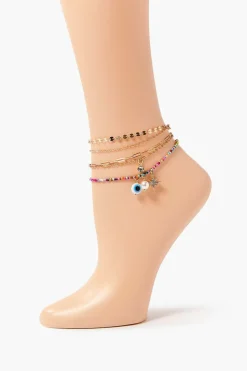 Evil Eye Charm Chain Anklet Set