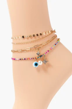 Evil Eye Charm Chain Anklet Set