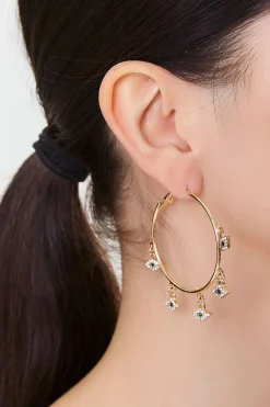 Evil Eye Charm Hoop Earrings