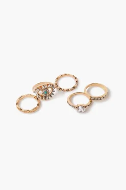 Evil Eye Faux Gem Ring Set