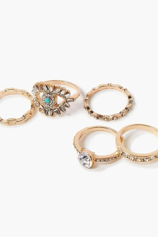Evil Eye Faux Gem Ring Set