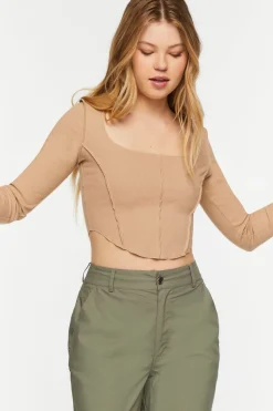 Exposed Seam Long-Sleeve Crop Top