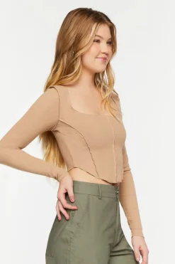 Exposed Seam Long-Sleeve Crop Top