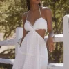 Eyelet Cutout Halter Mini Dress