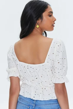Eyelet Ruffle-Trim Crop Top