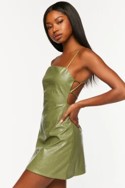 Faux Croc Backless Mini Dress
