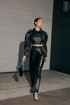 Faux Croc High-Rise Pants