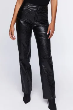 Faux Croc High-Rise Pants