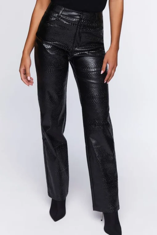 Faux Croc High-Rise Pants