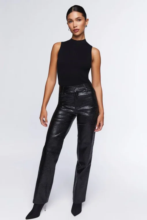 Faux Croc High-Rise Pants