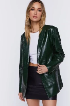 Faux Croc Leather Blazer