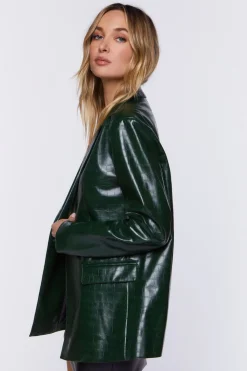 Faux Croc Leather Blazer