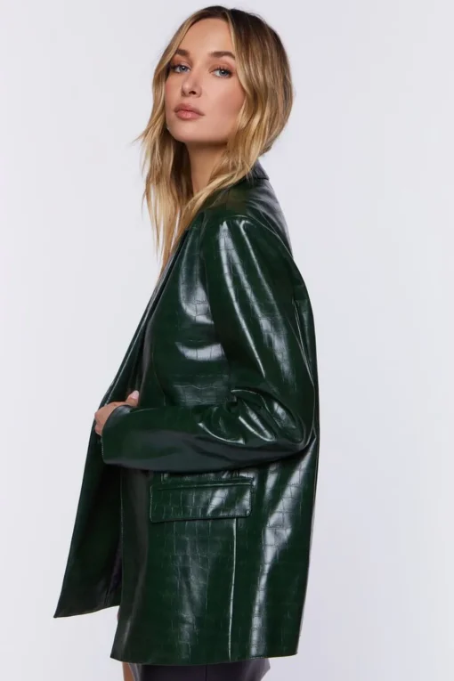 Faux Croc Leather Blazer